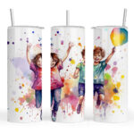 Watercolour Girl and Boy with Balloon