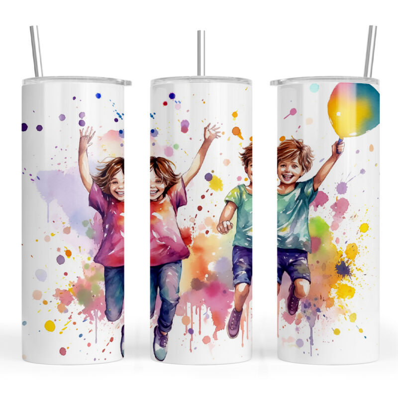 Watercolour Girl and Boy with Balloon