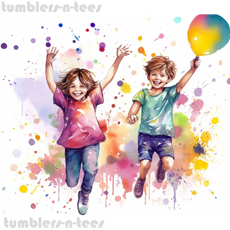 Watercolour Girl and Boy with Balloon - Image 4