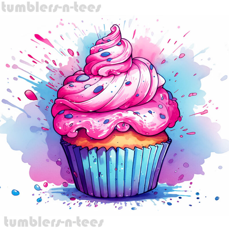 Watercolour Colourful Cup Cake - Image 4