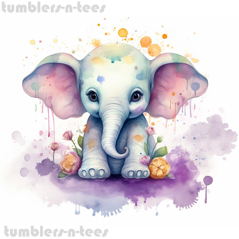 Watercolour Cute Baby Elephant - Image 4