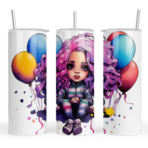Watercolour Cute Girl with Balloons