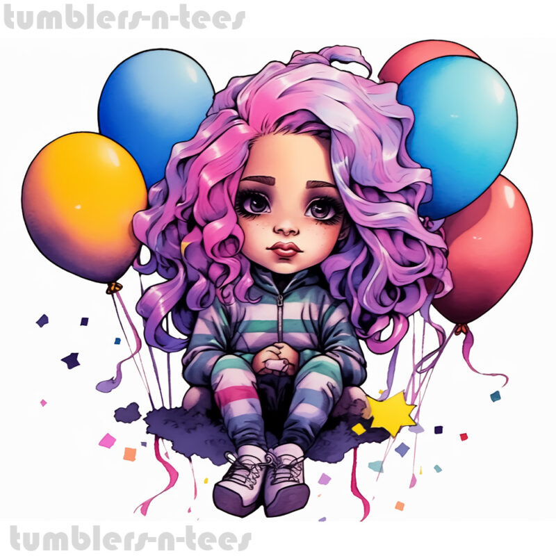 Watercolour Cute Girl with Balloons - Image 4