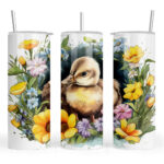 Watercolour Cute Duckling with Flowers