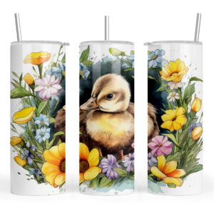 Watercolour Cute Duckling with Flowers