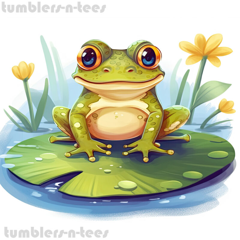 Cartoon Cute Frog on a Lily - Image 4
