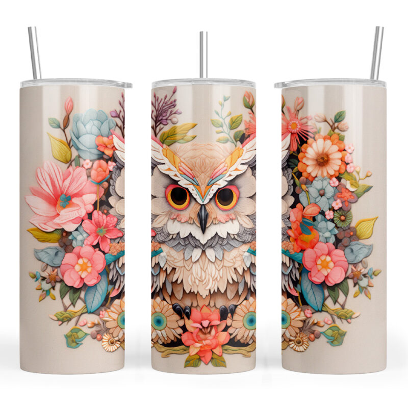 Painted Effect Owl with Flowers