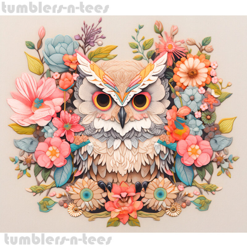 Painted Effect Owl with Flowers - Image 4