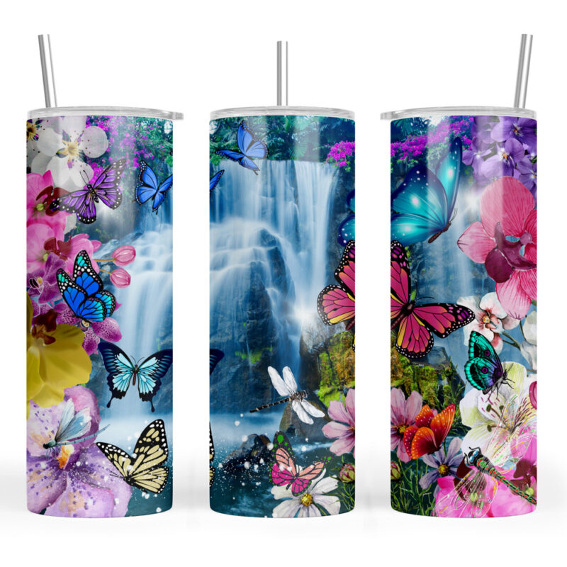 Waterfall and Butterflies