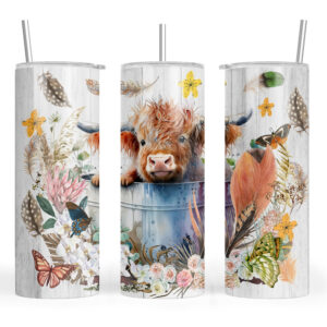 Highland Cow in a Bucket and Feathers