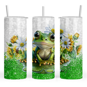 Cute Frog on a Lily Pad with Flowers