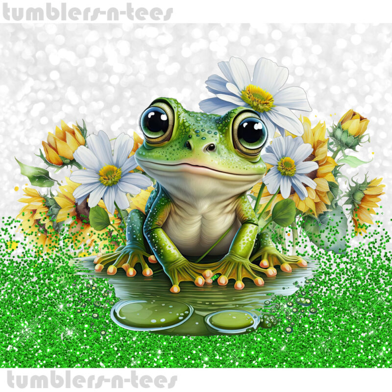 Cute Frog on a Lily Pad with Flowers - Image 4
