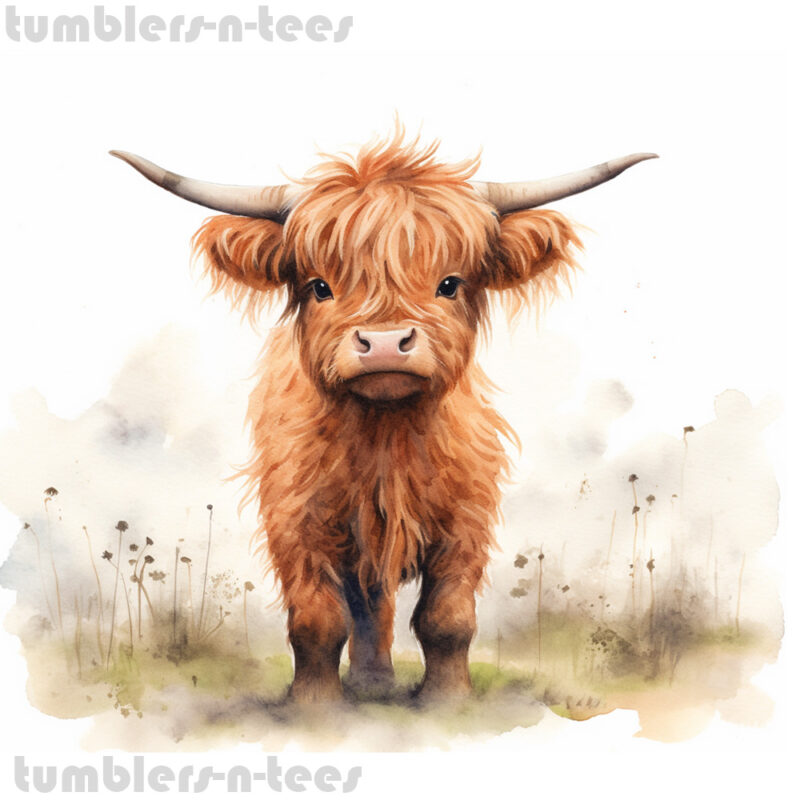 Cute Watercolour Baby Highland Cow - Image 4