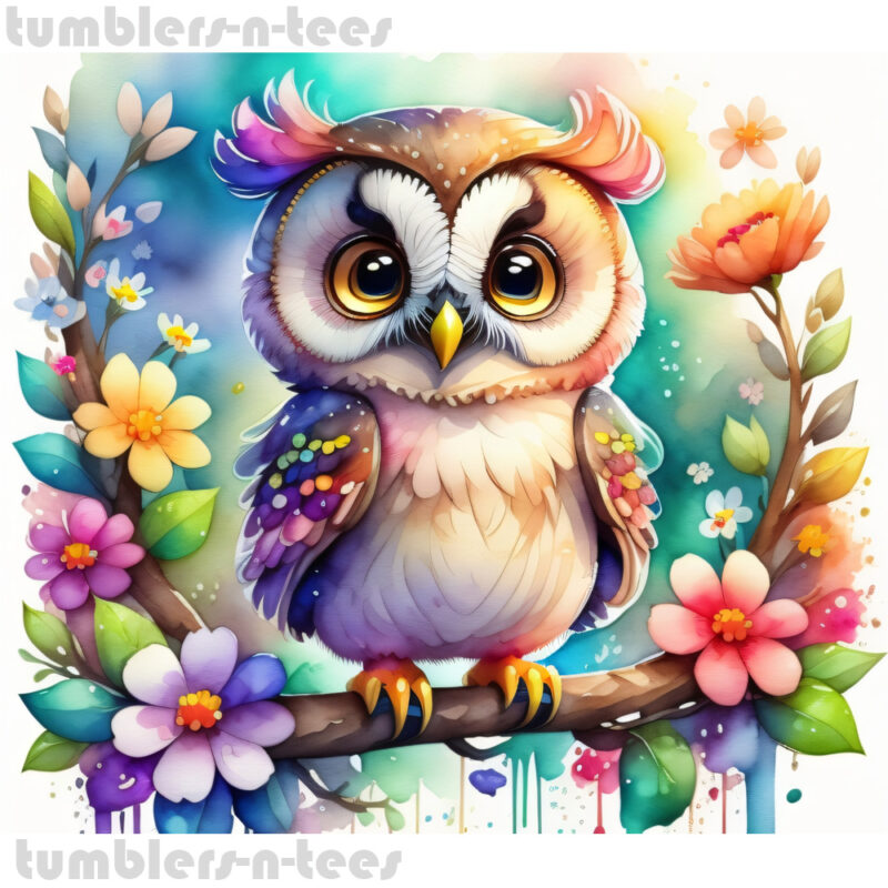 Colourful Owl with Flowers - Image 4