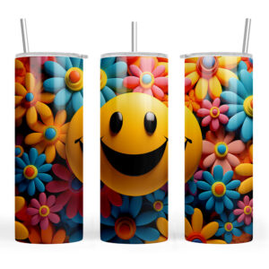 3D Style Smiley and Flowers