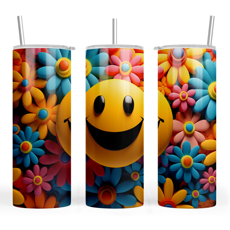 3D Style Smiley and Flowers