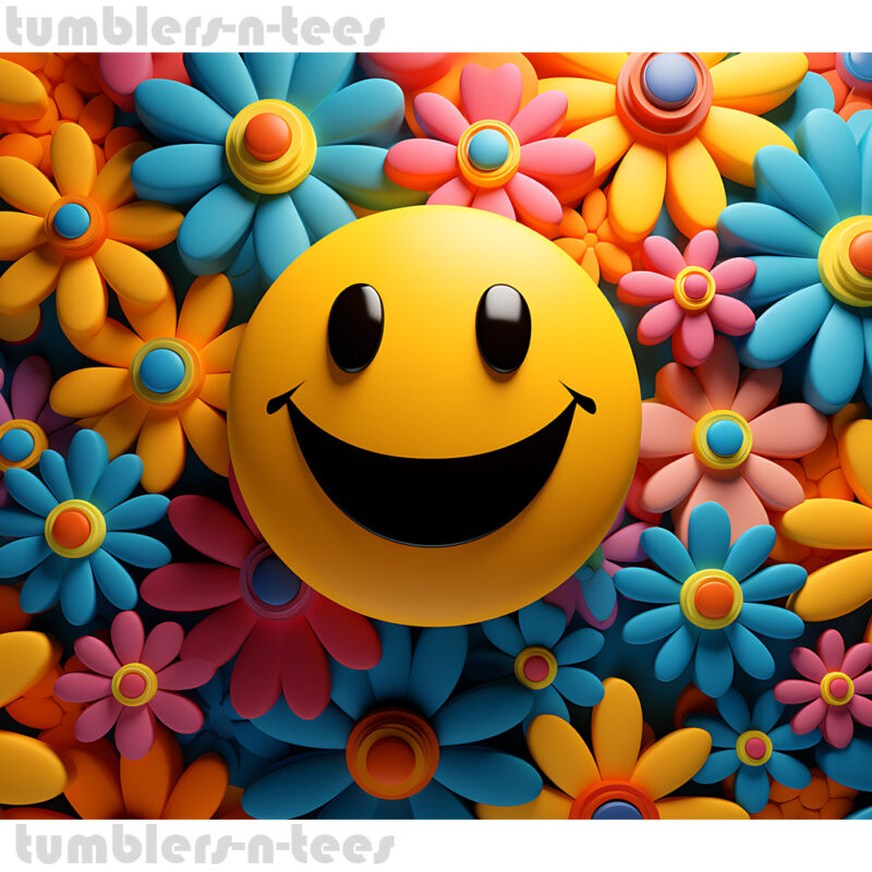 3D Style Smiley and Flowers - Image 4