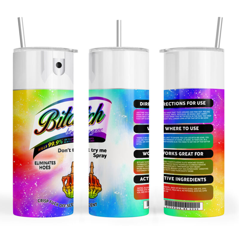Biatch be Gone Skeleton Finger Rainbow Swirls